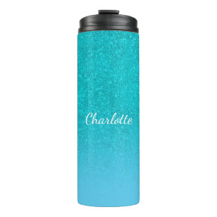 Blauwgroen blauw glitter aqua zee groen monogram i thermosbeker