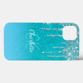 Blauwgroen blauw glitter drip aqua zee groen monog Case-Mate iPhone case (Achterkant (horizontaal))