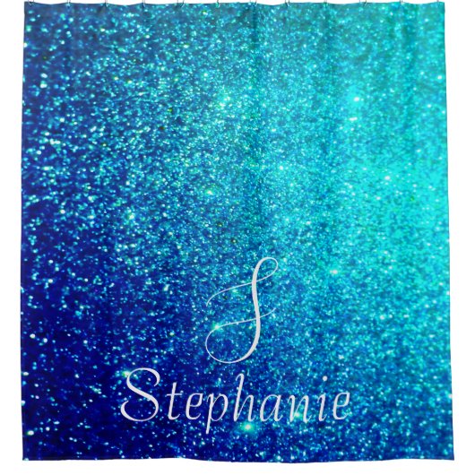 Blauwgroen blauw glitter Sparkle Monogram Initiaal Douchegordijn (Voorkant)