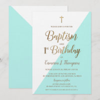 Blauwgroen Blauw Gold Cross Baptisme 1e verjaardag
