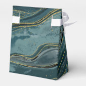 Blauwgroen Blauw Goud Abstract Waterverf Bruiloft Bedankdoosjes (Achterkant)