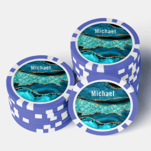 Blauwgroen Blauw Goud Aqua Marmer Custom Naam Poke Poker Chips