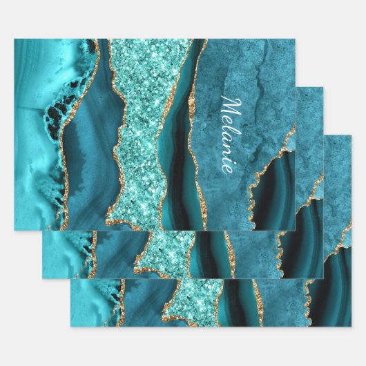 Blauwgroen Blauw Goud Aqua Turquoise Aangepaste Jo Inpakpapier Vel (Set)