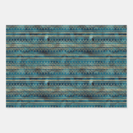 Blauwgroen Blauw Goud Boho Inpakpapier Vel