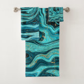 Blauwgroen Blauw & Goud Chique Swirl Modern Abstra Bad Handdoek (Insitu)
