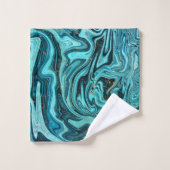 Blauwgroen Blauw & Goud Chique Swirl Modern Abstra Bad Handdoek (Wasdoekje)