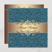 Blauwgroen Blauw Goud Classy Jewel Sweet Sixteen P Kaart (Voorkant / Achterkant)