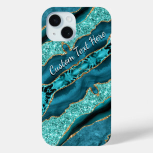 Blauwgroen Blauw Goud Glitter Custom Tekst iPhone