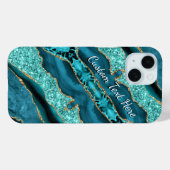 Blauwgroen Blauw Goud Glitter Custom Tekst iPhone  Case-Mate iPhone Case (Achterkant (horizontaal))