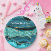 Blauwgroen Blauw Goud Glitter Custom Text Paper Bo Papieren Bordje (Feest)