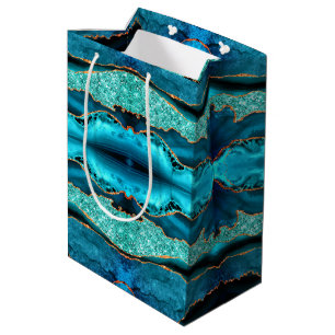 Blauwgroen Blauw Goud Glitter Marmer Aqua Gift Bag Medium Cadeauzakje