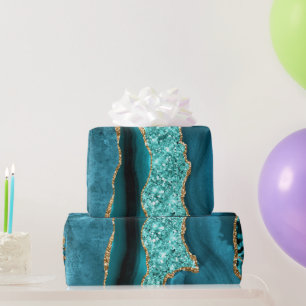 Blauwgroen Blauw Goud Glitter Marmer Aqua Turquois Cadeaupapier
