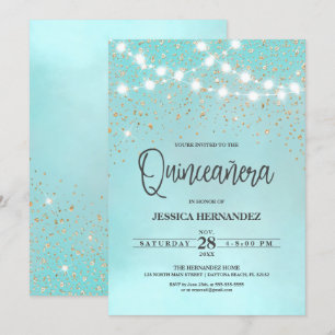 Blauwgroen Blauw Goud Glitter Sparkles Lights Quin Kaart