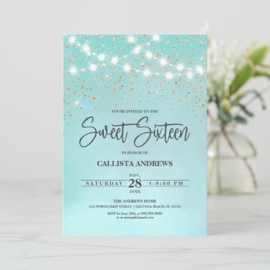 Blauwgroen Blauw Goud Glitter Sparkles Lights Swee Kaart (Staand voorkant)