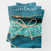 Blauwgroen Blauw Goud Glitter Turquoise Aangepaste Inpakpapier Vel (In situ)