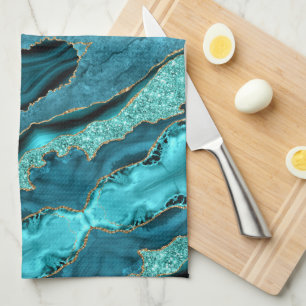 Blauwgroen Blauw Goud Marmer Aqua Turquoise Keuken Theedoek