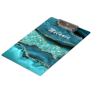 Blauwgroen Blauw Goud Marmer Custom Jouw naam Klem Klembord