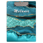 Blauwgroen Blauw Goud Marmer Custom Jouw naam Klem Klembord (Voorkant)