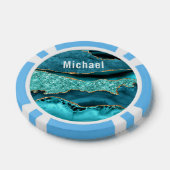Blauwgroen Blauw Goud Marmer Custom Name Poker Chi Poker Chips (Enkel)