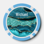 Blauwgroen Blauw Goud Marmer Custom Name Poker Chi Poker Chips (Achterkant)