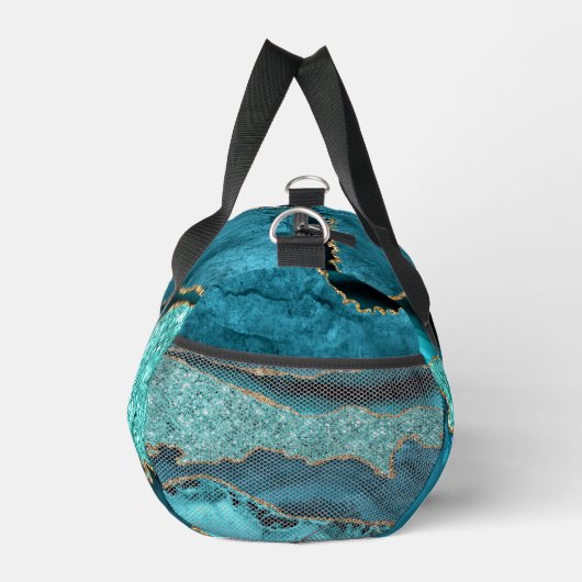 Blauwgroen Blauw Goud Marmer Turquoise Aangepaste  Plunjezak (Rechts)