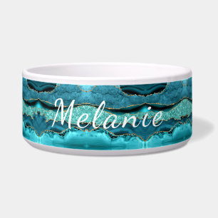 Blauwgroen Blauw Goud Marmer Turquoise Jouw naam P Voerbakje