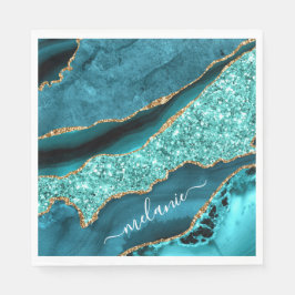 Blauwgroen Blauw Goud Marmer Turquoise Jouw naam S Servet