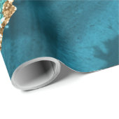 Blauwgroen Blauw Goud Marmer Turquoise Wrapping Pa Cadeaupapier (Rol Hoek)
