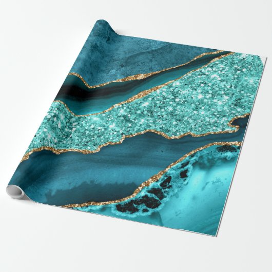 Blauwgroen Blauw Goud Marmer Turquoise Wrapping Pa Cadeaupapier (Uitgerold)