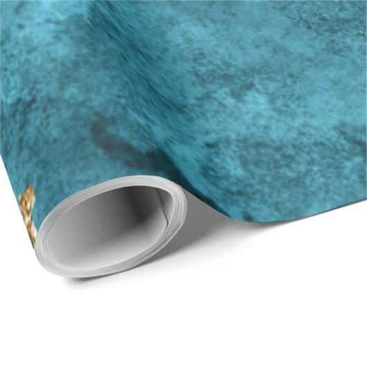 Blauwgroen Blauw Goud Marmeren Douanenaam Verpakke Cadeaupapier (Rol Hoek)