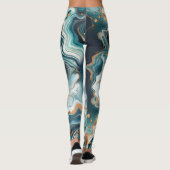 Blauwgroen Blauw Goud Wit Modern Marmer Agaat Brui Leggings (Achterkant)