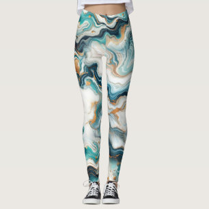 Blauwgroen Blauw Goud Wit Modern Marmer Agaat Brui Leggings