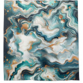 Blauwgroen Blauw Goud Wit Modern Marmeren Agaat Douchegordijn (Voorkant)