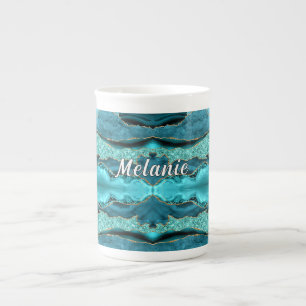 Blauwgroen Blauw Gouden Glitter Aqua Turquoise Cus Porselein Kop
