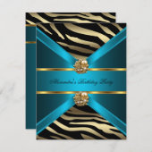 Blauwgroen blauw goudlegant Zebra zwarte feestdag Kaart (Voorkant / Achterkant)
