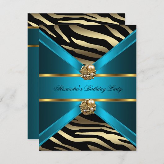 Blauwgroen blauw goudlegant Zebra zwarte feestdag Kaart (Voorkant / Achterkant)