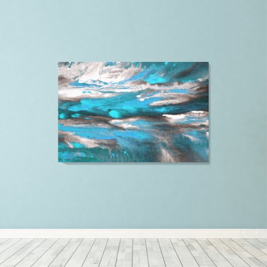 Blauwgroen blauw grijs Abstract Canvas Afdruk (Insitu (Houten vloer))