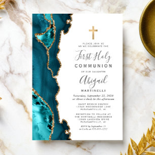 Blauwgroen blauw grijs goud Glitter First Heilige Kaart