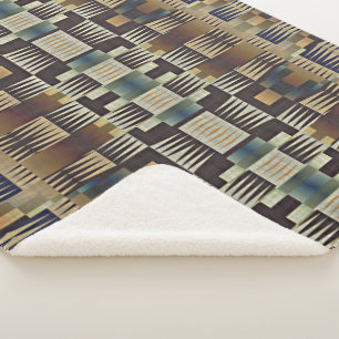 Blauwgroen Blauw Grijs Tan Taupe Bruin Tribal Art Sherpa Deken