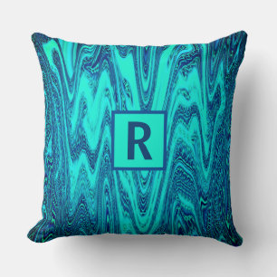 Blauwgroen Blauw Groen Abstract Monogram Initiaal Kussen