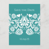 Blauwgroen Blauw Groen  Damask Aqua Verander Kleur Aankondigingskaart (Voorkant)