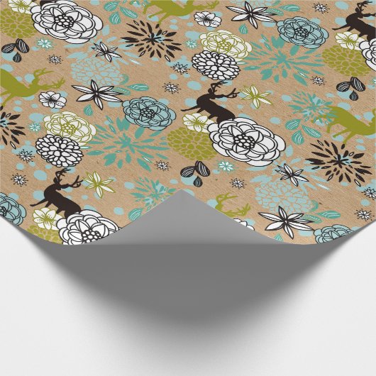 Blauwgroen blauw groen flesje en deer art pattern cadeaupapier (Hoek)