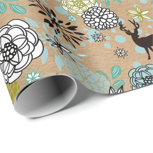 Blauwgroen blauw groen flesje en deer art pattern cadeaupapier (Rol Hoek)