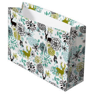 Blauwgroen blauw groen flesje en deer art pattern groot cadeauzakje