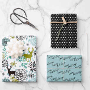 Blauwgroen blauw groen flesje en deer art pattern inpakpapier vel