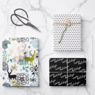 Blauwgroen blauw groen flesje en deer art pattern inpakpapier vel