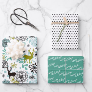 Blauwgroen blauw groen flesje en deer art pattern inpakpapier vel