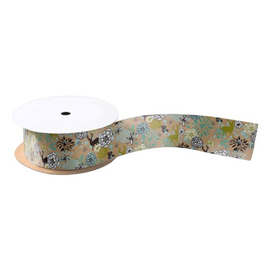 Blauwgroen blauw groen flesje en deer art pattern lint (Spoel)
