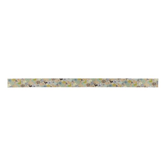 Blauwgroen blauw groen flesje en deer art pattern lint (Voorkant)