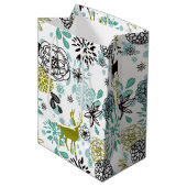 Blauwgroen blauw groen flesje en deer art pattern medium cadeauzakje (Voorkant Gekanteld)
